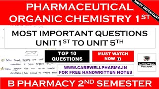 pharmaceutical organic chemistry 2nd semester important questions  POC 1  Carewell Pharma [upl. by Treborsemaj]