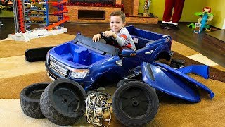 Tema Assembling Power Wheels car and fun playtime with toys [upl. by Cassady]