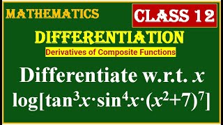 DIFFERENTIATION  Differentiate wrt x log  tan3 x·sin4 x·x2  77 [upl. by Oderfigis]