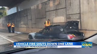 Vehicle fire on H1 Freeway causes delays near Kaonohi Street overpass [upl. by Ornstead]