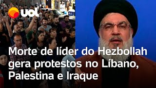 Morte de líder do Hezbollah após ataque de Israel gera protestos no Líbano Palestina e Iraque [upl. by Alhan105]