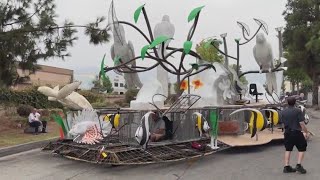 Rose Parade floats get test drive in Azusa [upl. by Gilmer]