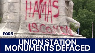 Protesters vandalize statues fountain outside DC’s Union Station [upl. by Adnwahsat]