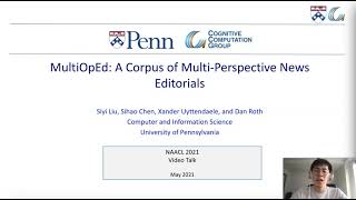 NAACL 2021 presentation MultiOpEd A Corpus of MultiPerspective News Editorials [upl. by Persis]