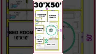 30’× 50’ house plan East facing 2 beds 30 by 50 home plan 3050 house plan with car parking [upl. by Philbert369]