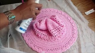 Fabric Stiffening Spray on Crocheted Sun Hat Brim [upl. by Kincaid]