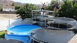 GIANT Trampoline Staircase 10 TRAMPOLINES Epic Backyard Trampoline Park [upl. by Jara]