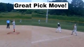 Smart 13 year old picks off runner at 1st base [upl. by Kobe]