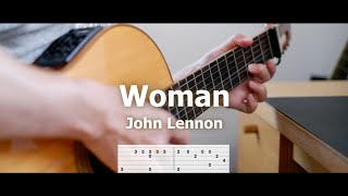 Woman  John Lennon Free TAB  Fingerstyle Guitar Solo [upl. by Ardnaid]