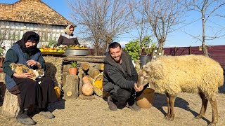 CAUCASIAN COUNTRY LIFE COOKING WHOLE LAMB AND BEEF ON FIRE STOVE MEAT PIROSHKI RECIPE [upl. by Ecirtnom145]