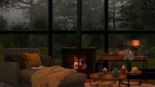 Cozy room ambience ASMR🌙 Rain on window sounds with crackling fire for sleep study relaxation [upl. by Onitrof648]