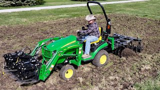 Attempt to DISC the Garden BREAKS 2 Tractors John Deere 1025R Kubota LX3310 [upl. by Ledif]