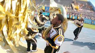 🎥 Cymbal Cam  UAPB Drumline Marching Into Southern Game 2024 [upl. by Eycats]