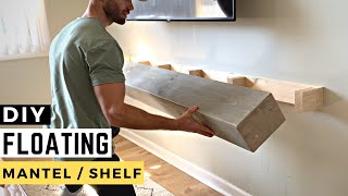 How to Build a Floating Mantel DIY Floating Mantel  Shelf Built from Scratch [upl. by Yesnek]