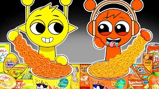 SPRUNKI Animation  OREN amp SIMON Convenience Store Yellow Orange Food  ASMR Mukbang [upl. by Domenech]