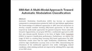 MM Net A Multi Modal Approach Toward Automatic Modulation Classification [upl. by Novert]