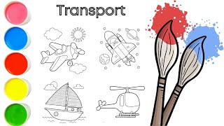 Transport Drawing and Coloring  Easy Transport Drawing and Coloring for Kids [upl. by Kemble614]