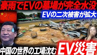 EV工場水没！EV2次災害がヤバすぎる！EVの墓場水没で中国大混乱！中国の世界の工場水没で中国経済崩壊！EVシフト｜電気自動車｜BYD [upl. by Humo551]