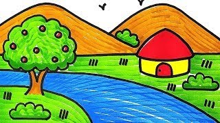 Easy Nature Scenery Drawing Tutorial For Childrens [upl. by Ridgley837]