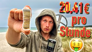 Wie viel GELD verdiene ich in EINER STUNDE mit dem Metalldetektor 💰 Schatzsuche am Strand [upl. by Ahsina]