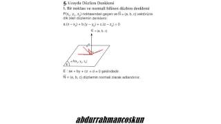 26 Analitik Geometri  DÜZLEM  Bir Noktası ve Normali Bilinen Düzlem Denklemi [upl. by Zubkoff]