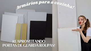 Peguei portas de guarda roupa na rua para fazer os móveis da cozinha Móveis com sobras de madeira [upl. by Karna]