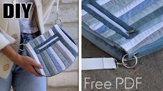 DIY PATCHWORK PURSE BAG IDEA WITH POCKETS  Making at home from cloth [upl. by Sig]