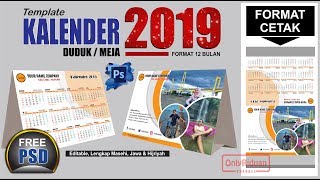 Cara Membuat Desain Kalender Duduk 2019 di Photoshop  Calendar Template PSD [upl. by Crandall895]