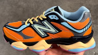 New Balance 9060 Sun Glow Orange Black Pink Blue Shoes [upl. by Ahsirpac]