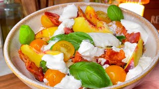 Salade de Pêches Burrata Tomates avec 1 Sauce Vinaigrette de Framboises ♥ [upl. by Palgrave585]