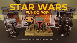 Incrível Coleção Funko Pop Star Wars Boba Fett no Trono Mandalorian com Darksaber e Darth Vader [upl. by Rednael813]