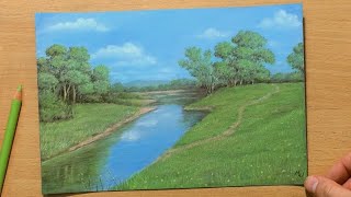 River Landscape in Colored Pencil [upl. by Bogie140]