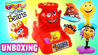 Dont Spill The Beans Game Unboxing with Emoji Movie Jailbreak Gene amp Smiler [upl. by Ainoda]