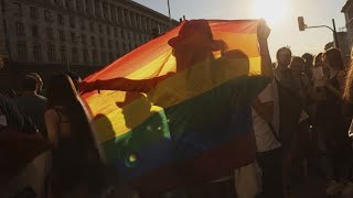 Protesters rally outside Bulgaria parliament to denounce ban on LGBTQ propaganda in schools [upl. by Nodnar]