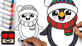 How To Draw a Christmas Penguin [upl. by Ketchum]