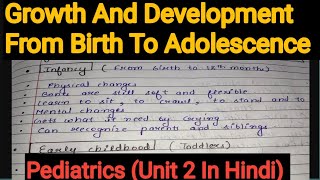 Notes Of Growth And Development From Birth To Adolescence in paediatric Nursing Unit 2 [upl. by Sanger465]