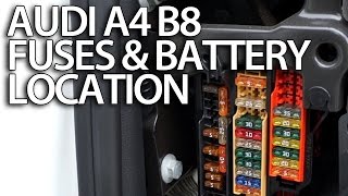 Where are fuses and battery in Audi A4 B8 fusebox location positive terminal for jumpstart [upl. by Idid766]