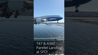 Drone view 747 amp A380 Parallel Landings at SFO in Microsoft Flight Simulator [upl. by Duntson]