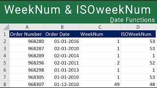 Excel WeekNum and ISOWeekNum Functions [upl. by Oileduab237]