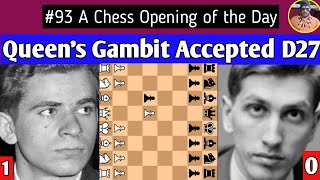 Queens Gambit Accepted D27  Spassky vs Fischer 1992 chess [upl. by Ahseyd167]