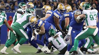 Game Recap Winnipeg Blue Bombers vs Saskatchewan Roughriders  Western Final [upl. by Enoyrt]