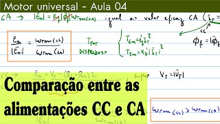 Motor universal aula 04  Comparação com alimentações CC e CA [upl. by Enoj]