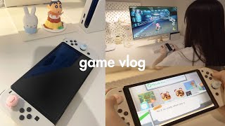 Game vlog 👾🎮 nintendo switch oled unboxing  accessories cozy game with me [upl. by Ardnusal]