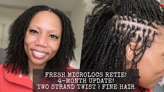 MICROLOCS RETIE  4 MONTH UPDATE  INTERLOCK  TWO STRAND TWIST  FINE HAIR [upl. by Eillor]