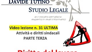 Diritto del lavoro  Video Lezione n 31 ULTIMA Attività e diritti sindacali 3 [upl. by Annavaig324]