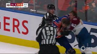 Desharnais and Manson throw it down  Avalanche  Oilers  HNIC Punjabi  March 16 2024 [upl. by Warila]