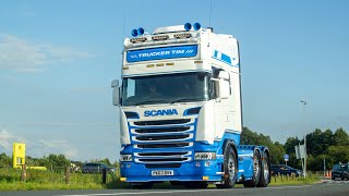 Truckstar Festival 2023 Truckshow with Trucker Tim and Scania V8 DAF Volvo open pipes sound Part 2 [upl. by Nythsa]