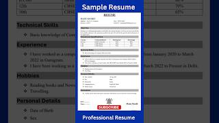 Sample Resume  Resume kaise banaye  cv kaise banaye  How to write resume  resume cv job [upl. by Dori]