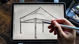 How to draw retractable canopy tent  Easy Drawing Tutorial [upl. by Ark]