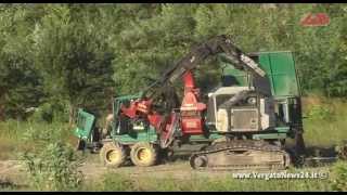 Taglio alberi e cippatura sul Fiume Reno Tractors and Machinery eats trees in the river [upl. by Ahsad]